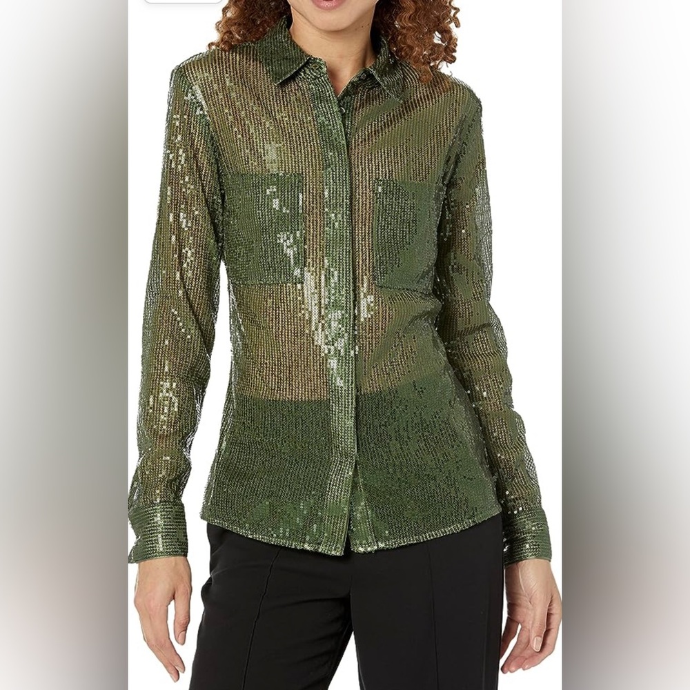 Guess Women’s Maya Sheer Sequin Button-Up Shirt W… - image 1